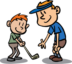 dad teaching son golf